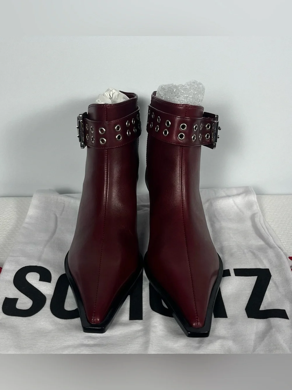 SCHUTZ Jess Booties In Rich Burgundy Leather Size 7B New In Box